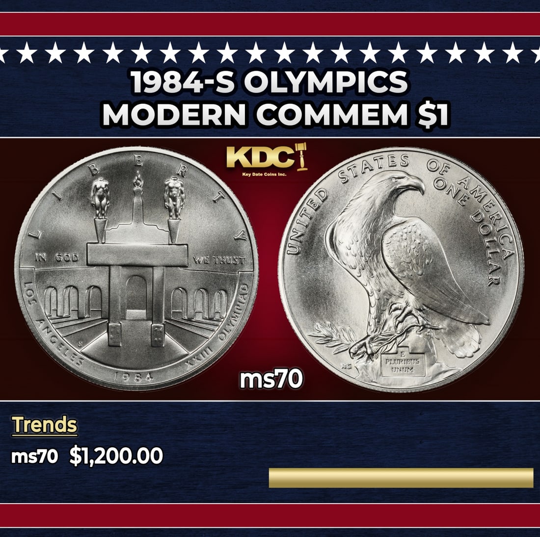 1984-s Olympics Modern Commem Dollar $1 ms70 SEGS (1 of 3)