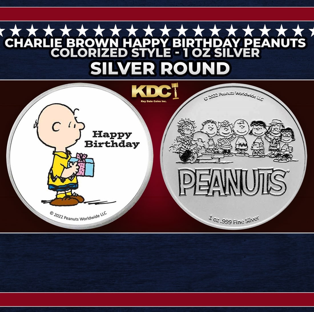 Charlie Brown Happy Birthday Peanuts Colorized Style - 1 oz Silver Round Round (1 of 3)