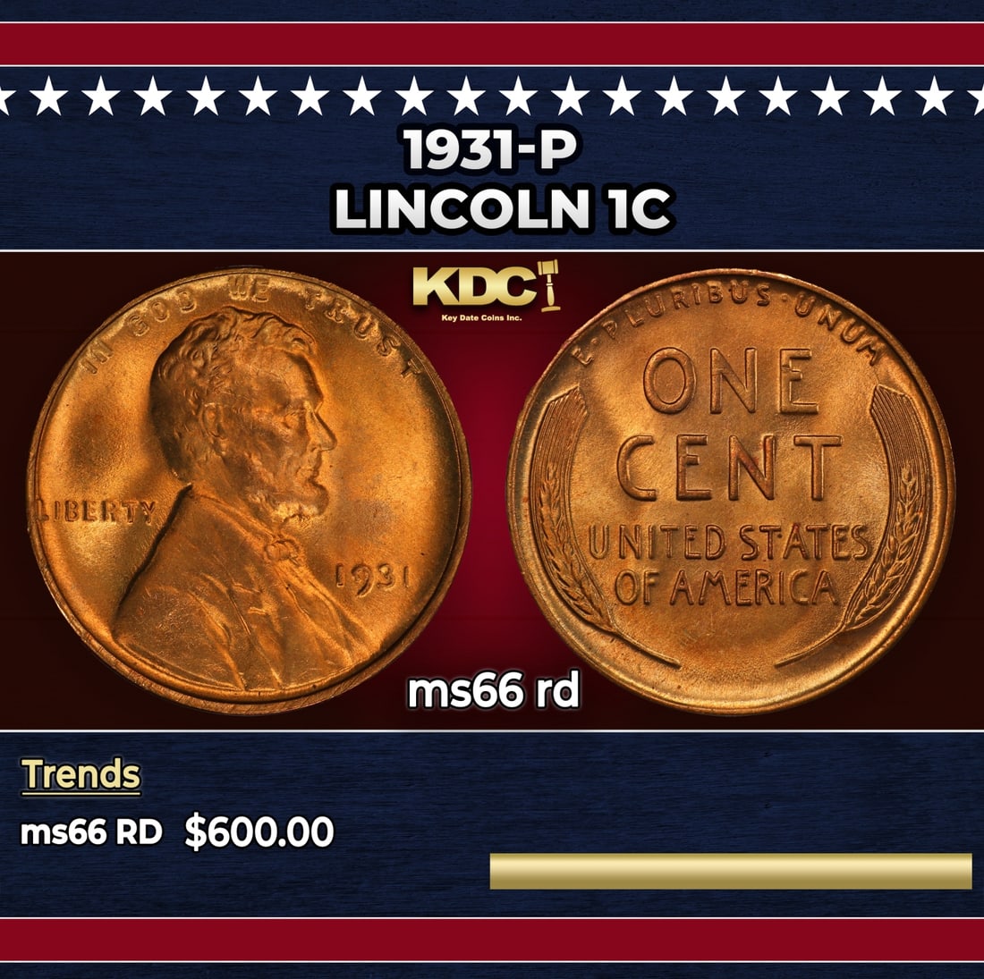 1931-p Lincoln Cent 1c Grades ms66 rd (1 of 3)