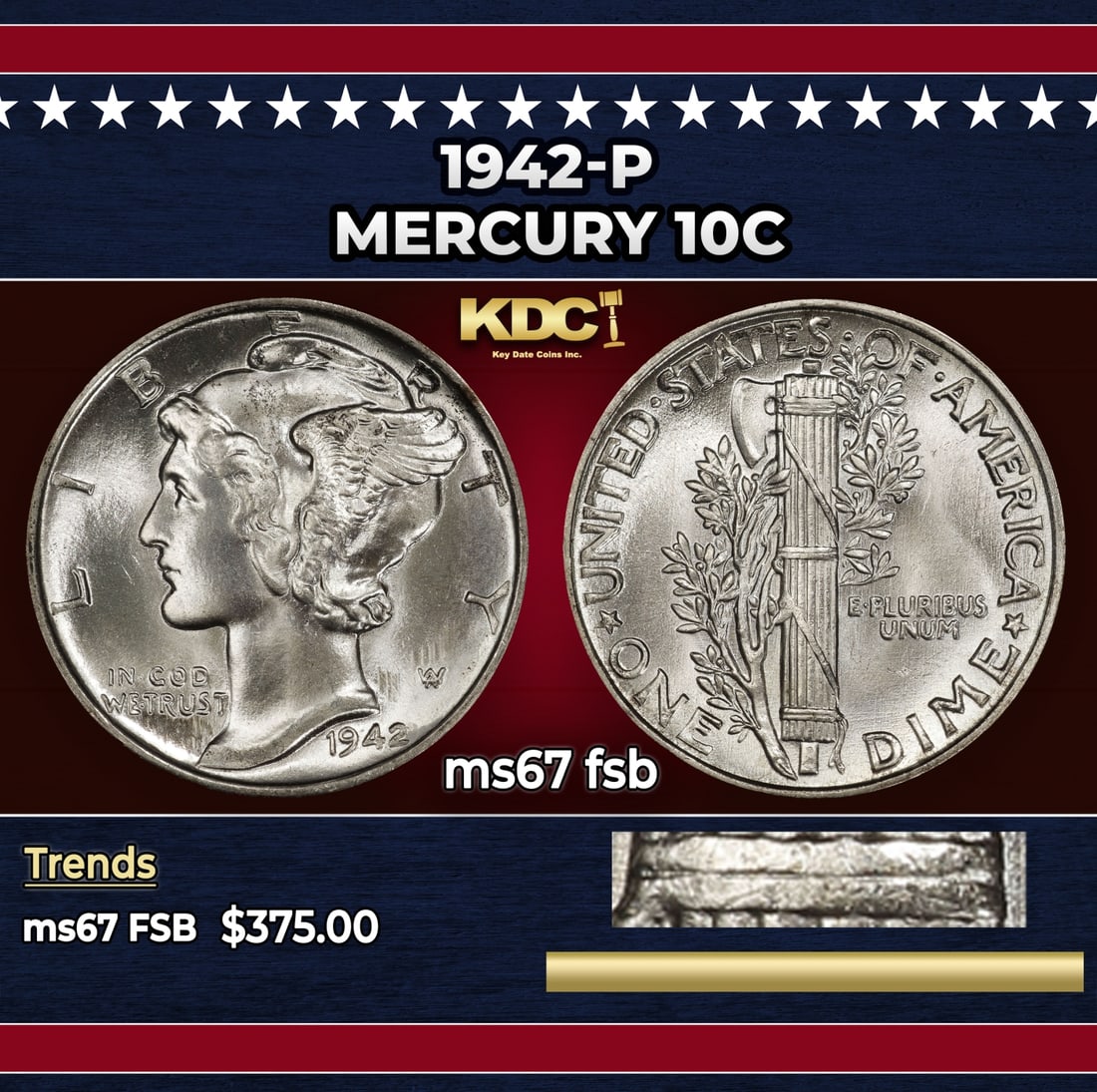 1942-p Mercury Dime 10c ms67 fsb SEGS (1 of 4)