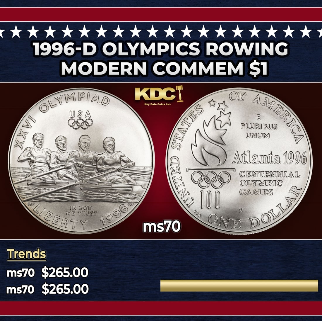1996-d Olympics Rowing Modern Commem Dollar $1 ms70 SEGS (1 of 3)