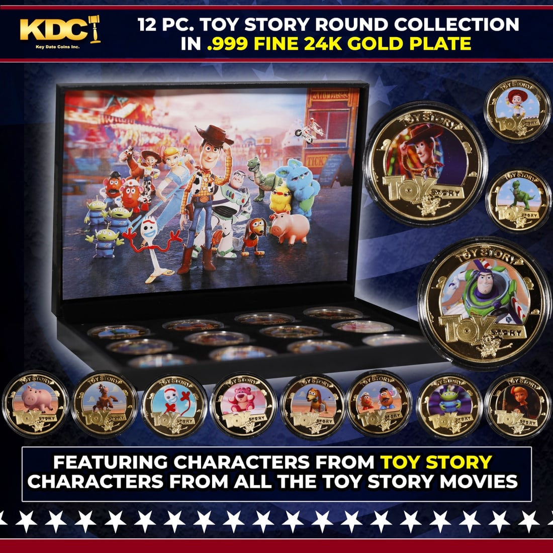12 Coin Toy Story Gold Plated Round Collection In Custom Box W/ Special Backer card (1 of 8)