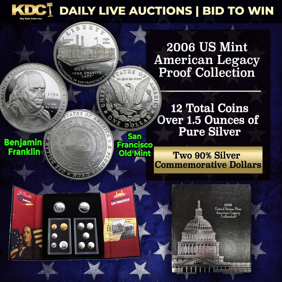 2006 U.S. Mint American Legacy Collection Set 12 Coins Over 1.5 Oz Of Silver: 2006 U.S. Mint American Legacy Collection Set 12 Coins Over 1.5 Oz Of Silver. This 2006 American Legacy Proof Set includes 12 Proof coins which are the 2006-S Lincoln Cent, 2006-S Jefferson Nickel, 20