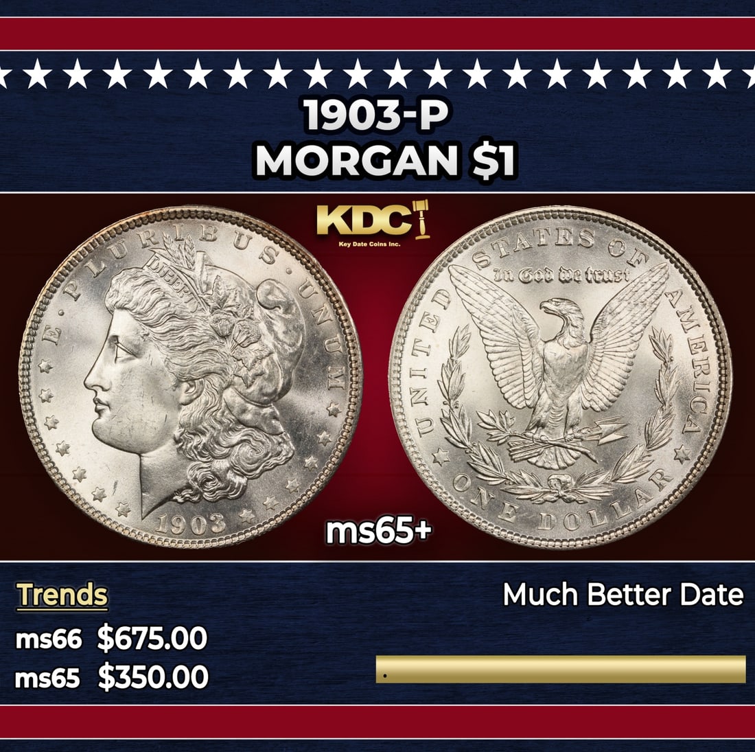 1903-p Morgan Dollar $1 Grades ms65+ (1 of 3)