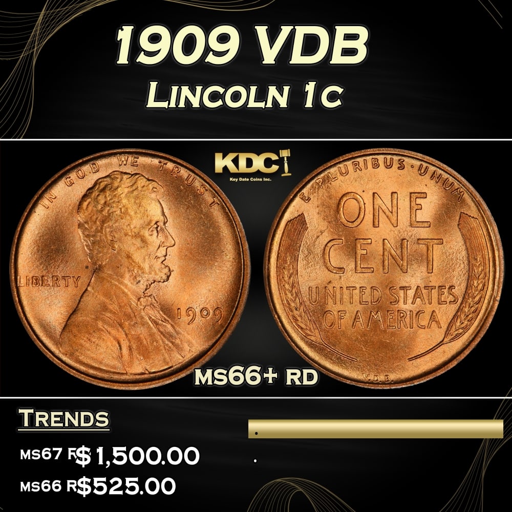 1909 VDB Lincoln Cent 1c ms66+ rd SEGS (1 of 3)