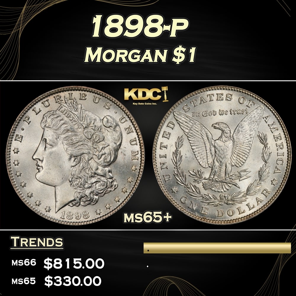 1898-p Morgan Dollar $1 Grades ms65+: 1898-p Morgan Dollar $1 Grades ms65+. 0 Historic precious metal trends is causing increased spot pricing by the day. On auctions with set openings, we are doing our best to have items priced at their