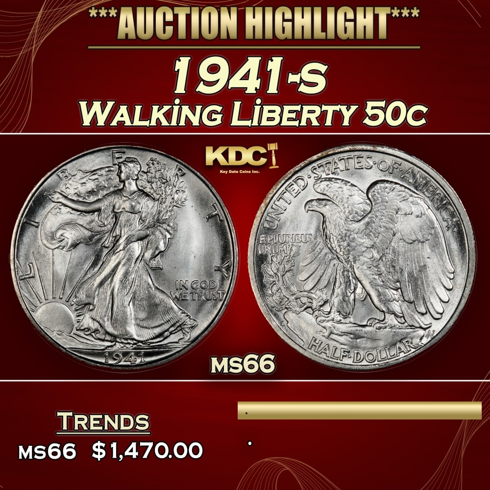 1941-s Walking Liberty Half Dollar 50c ms66 SEGS: 1941-s Walking Liberty Half Dollar 50c ms66 SEGS. 0 Historic precious metal trends is causing increased spot pricing by the day. On auctions with set openings, we are doing our best to have items pric