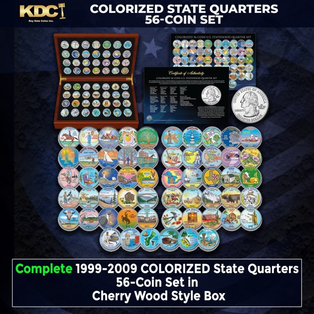 Complete 1999-2009 COLORIZED State Quarters 56-Coin Set in Cherry Wood Style Box Other Toy: Complete 1999-2009 COLORIZED State Quarters 56-Coin Set in Cherry Wood Style Box. 1999-2009 Complete COLORIZED State Quarters 56-Coin Set in Cherry Wood Style BoxHistoric precious metal trends is caus