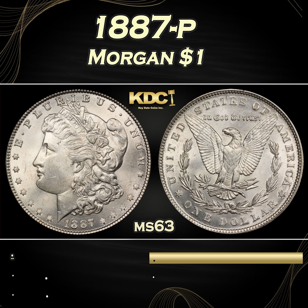 1887-p Morgan Dollar $1 Grades ms63: 1887-p Morgan Dollar $1 Grades ms63. 0 Historic precious metal trends is causing increased spot pricing by the day. On auctions with set openings, we are doing our best to have items priced at their m