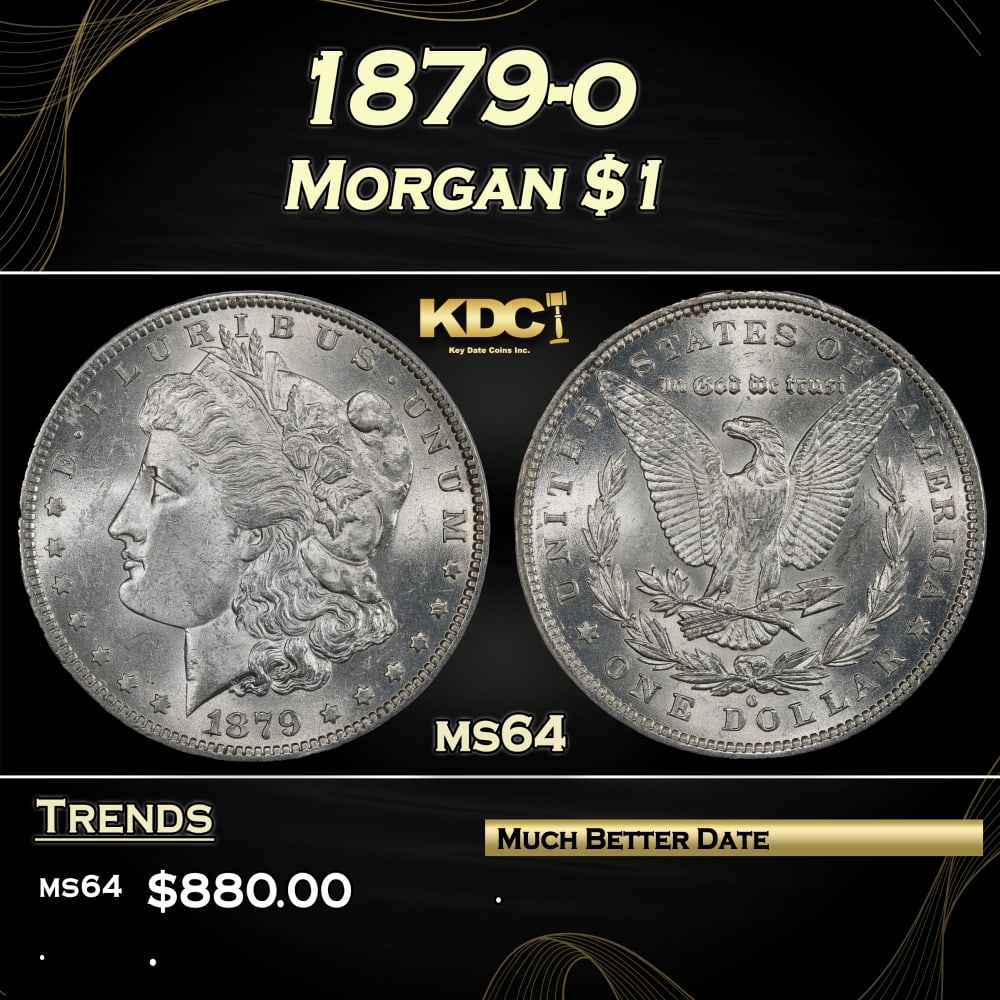 1879-o Morgan Dollar $1 Grades ms64: 1879-o Morgan Dollar $1 Grades ms64. 0 Historic precious metal trends is causing increased spot pricing by the day. On auctions with set openings, we are doing our best to have items priced at their m