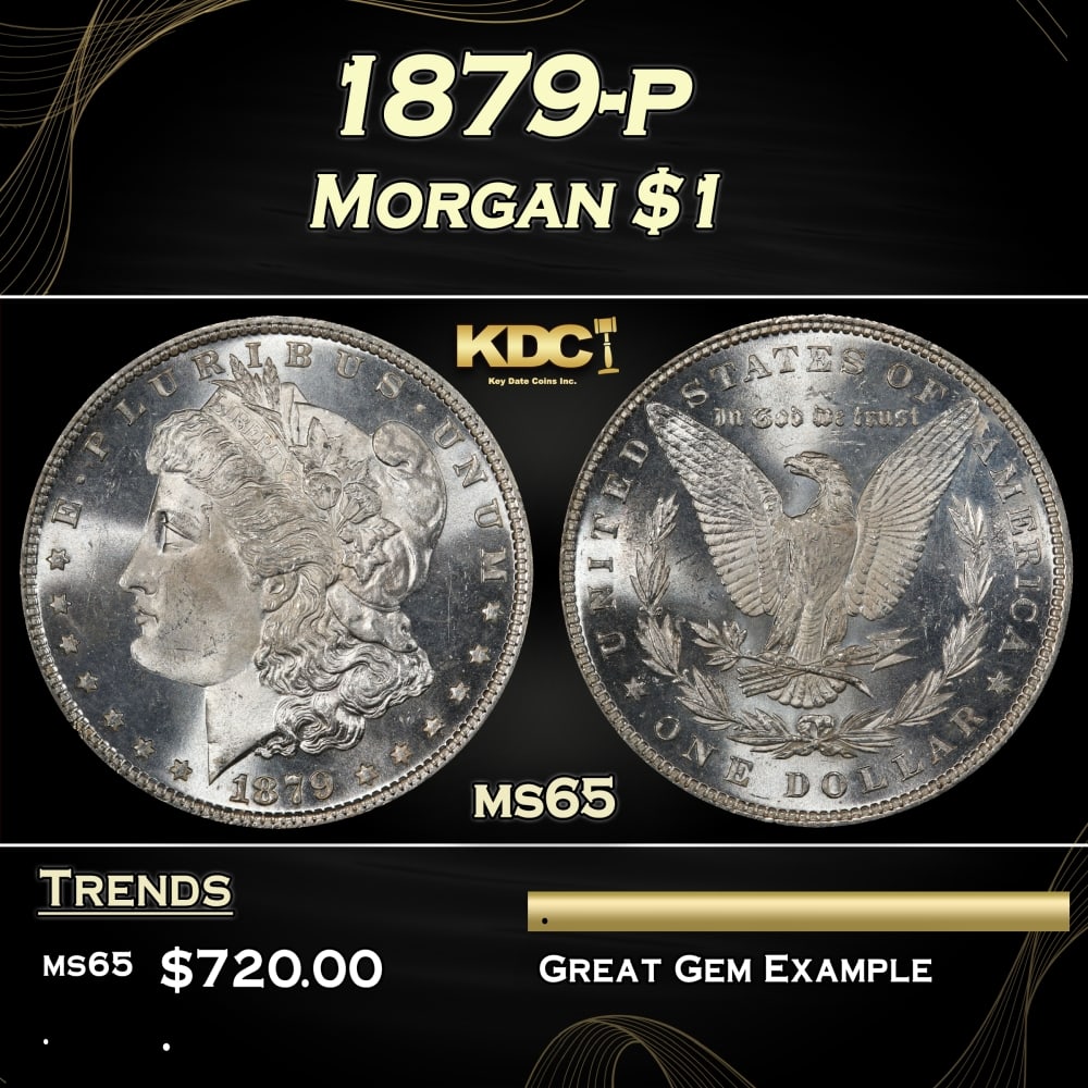 1879-p Morgan Dollar $1 Grades ms65: 1879-p Morgan Dollar $1 Grades ms65. 0 Historic precious metal trends is causing increased spot pricing by the day. On auctions with set openings, we are doing our best to have items priced at their m