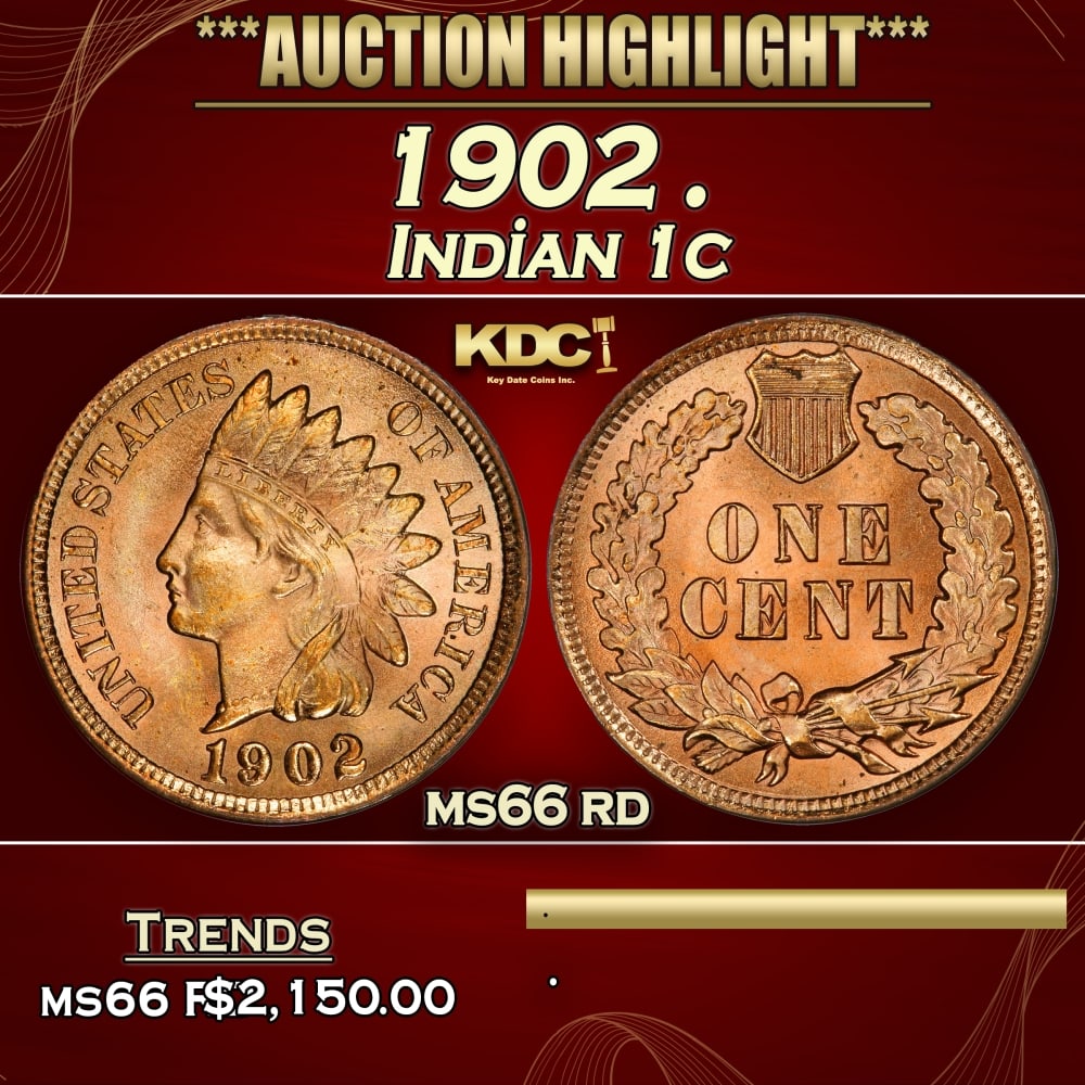 1902 Indian Cent . 1c ms66 rd SEGS (1 of 3)