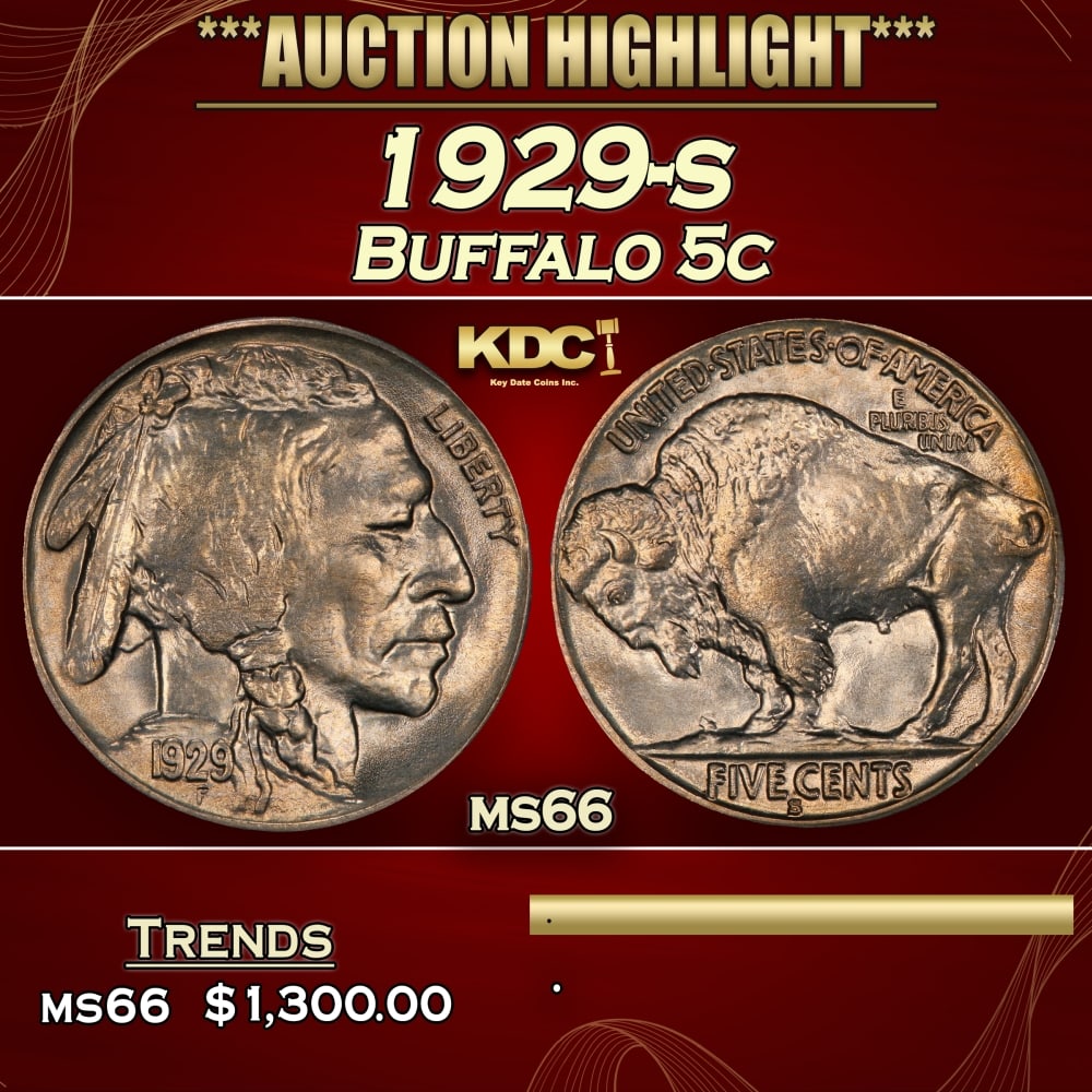 1929-s Buffalo Nickel 5c ms66 SEGS: 1929-s Buffalo Nickel 5c ms66 SEGS. 0 Historic precious metal trends is causing increased spot pricing by the day. On auctions with set openings, we are doing our best to have items priced at their ma