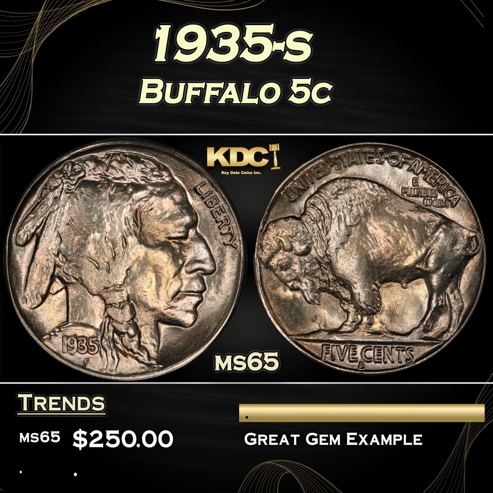 1935-s Buffalo Nickel 5c Grades ms65 (1 of 3)