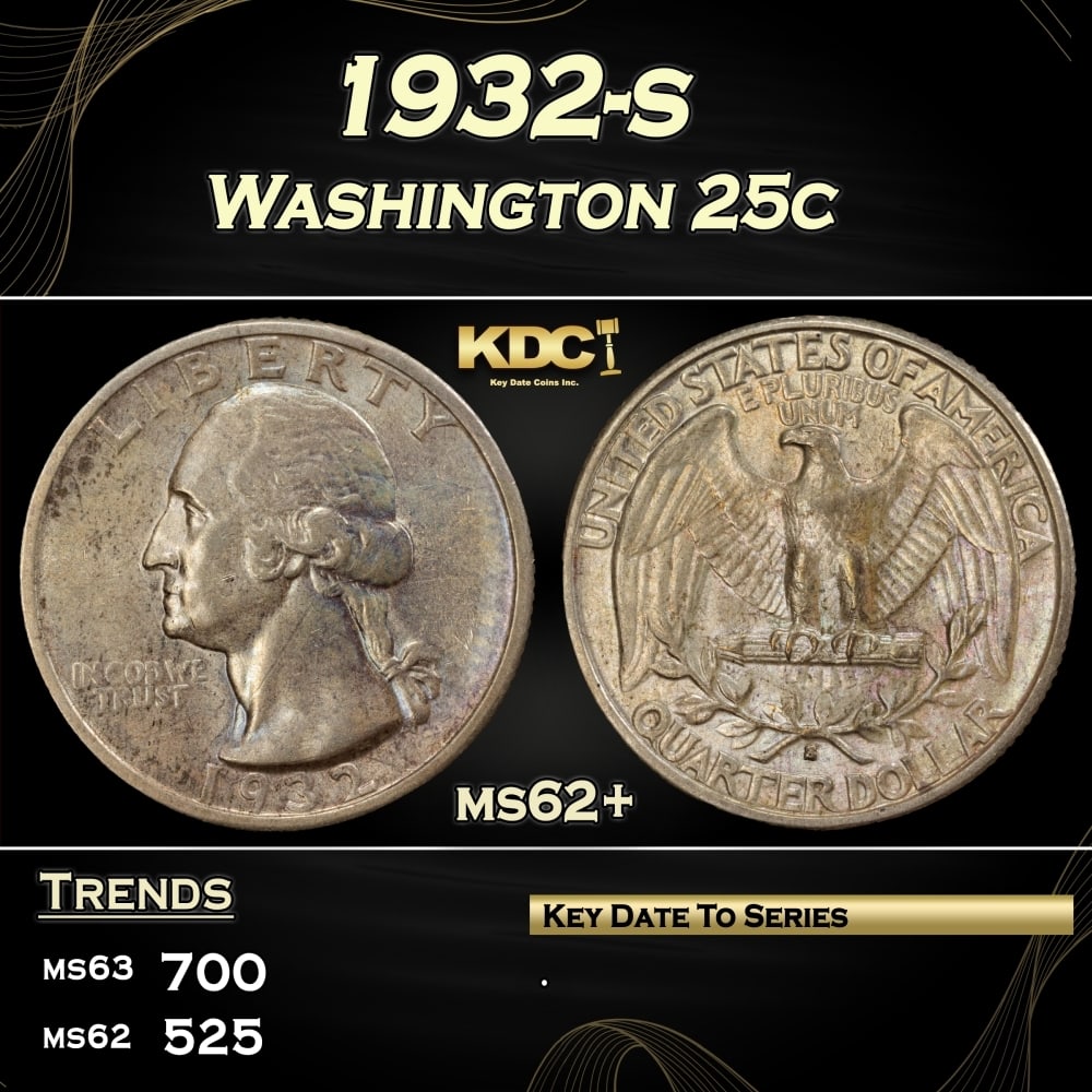 1932-s Washington Quarter 25c Grades ms62+ (1 of 3)