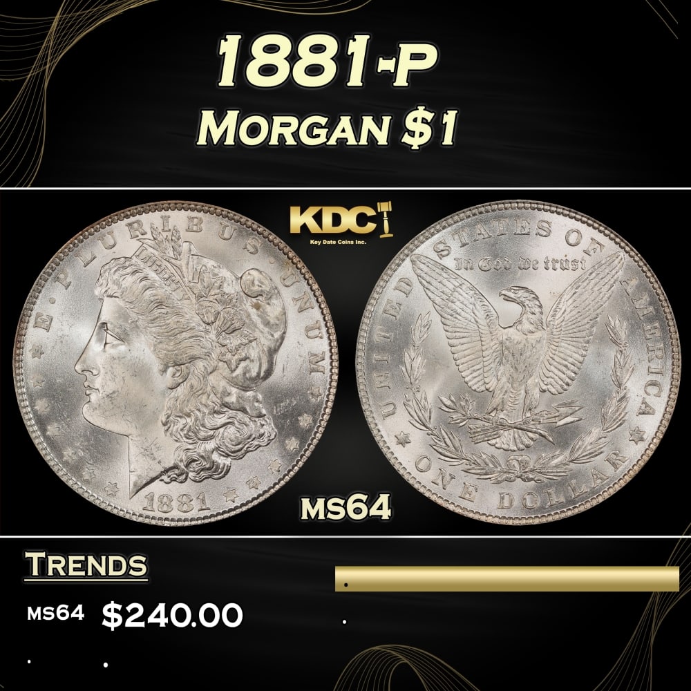 1881-p Morgan Dollar $1 Grades ms64: 1881-p Morgan Dollar $1 Grades ms64. 0 Historic precious metal trends is causing increased spot pricing by the day. On auctions with set openings, we are doing our best to have items priced at their m