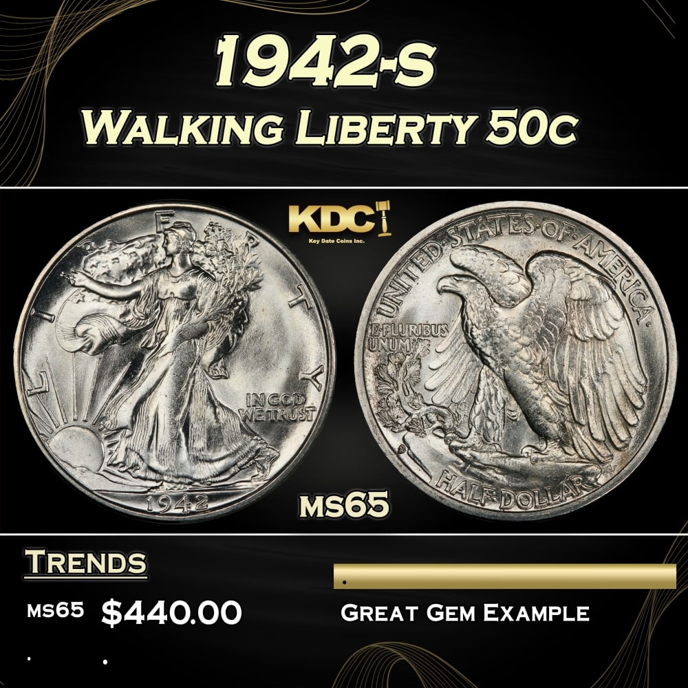 1942-s Walking Liberty Half Dollar 50c Grades ms65 (1 of 3)