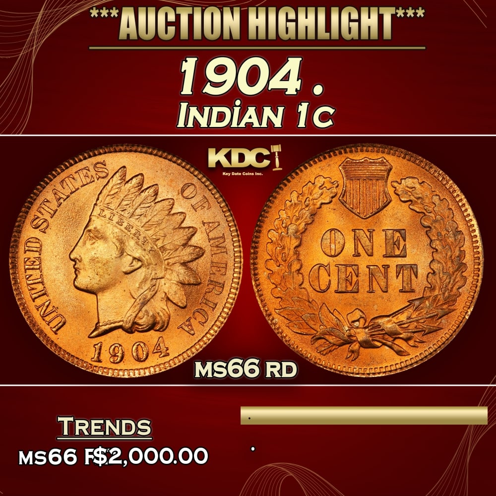 1904 Indian Cent . 1c ms66 rd SEGS (1 of 3)