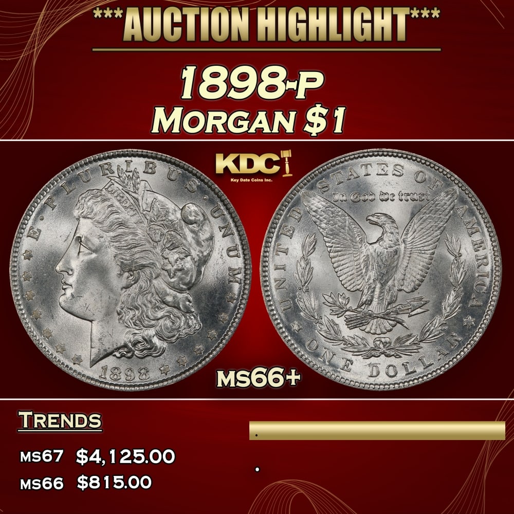 1898-p Morgan Dollar $1 ms66+ SEGS: 1898-p Morgan Dollar $1 ms66+ SEGS. 0 Historic precious metal trends is causing increased spot pricing by the day. On auctions with set openings, we are doing our best to have items priced at their ma