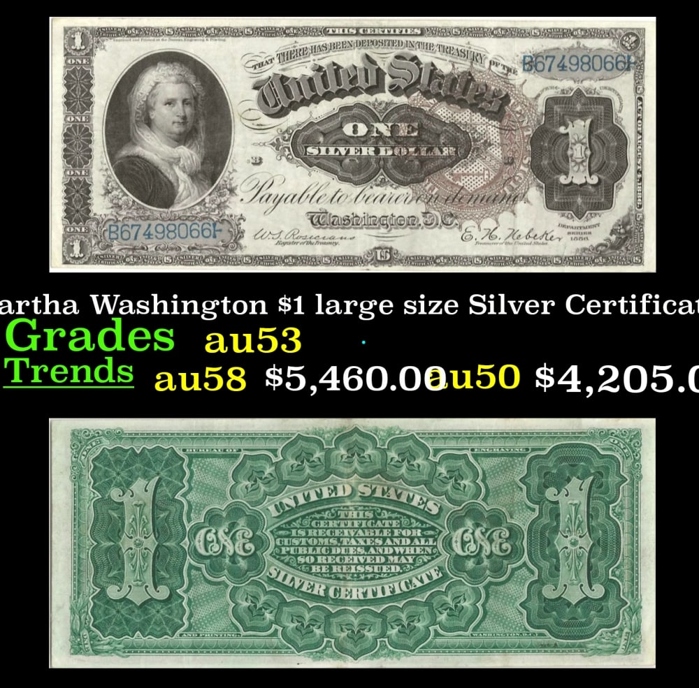 1886 $1 large size Silver Certificate Martha Washington Grades Select AU FR-220 (1 of 3)