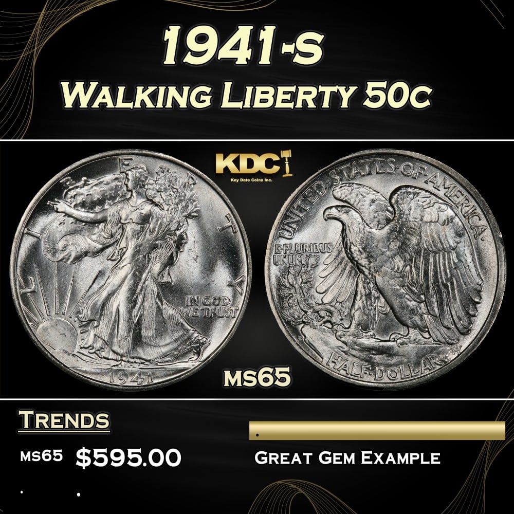 1941-s Walking Liberty Half Dollar 50c Grades ms65 (1 of 3)