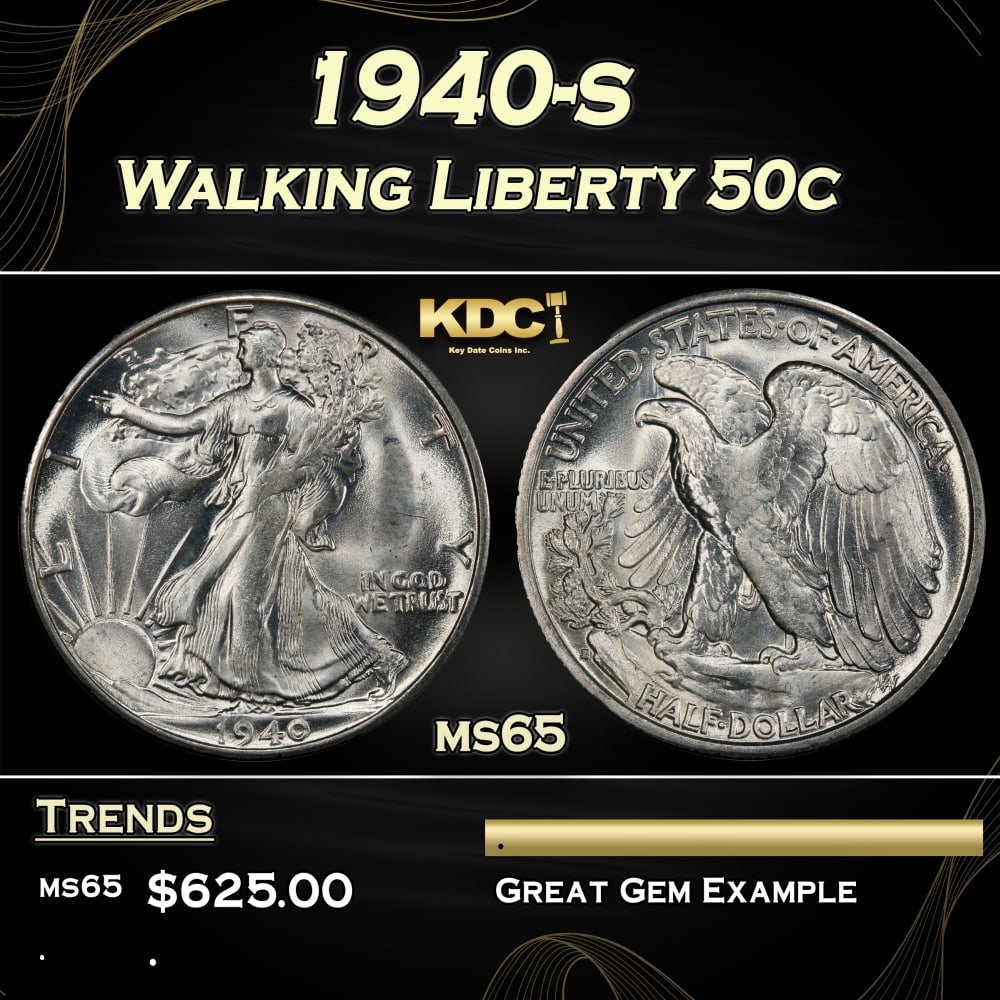 1940-s Walking Liberty Half Dollar 50c Grades ms65: 1940-s Walking Liberty Half Dollar 50c Grades ms65. 0 Historic precious metal trends is causing increased spot pricing by the day. On auctions with set openings, we are doing our best to have items pr