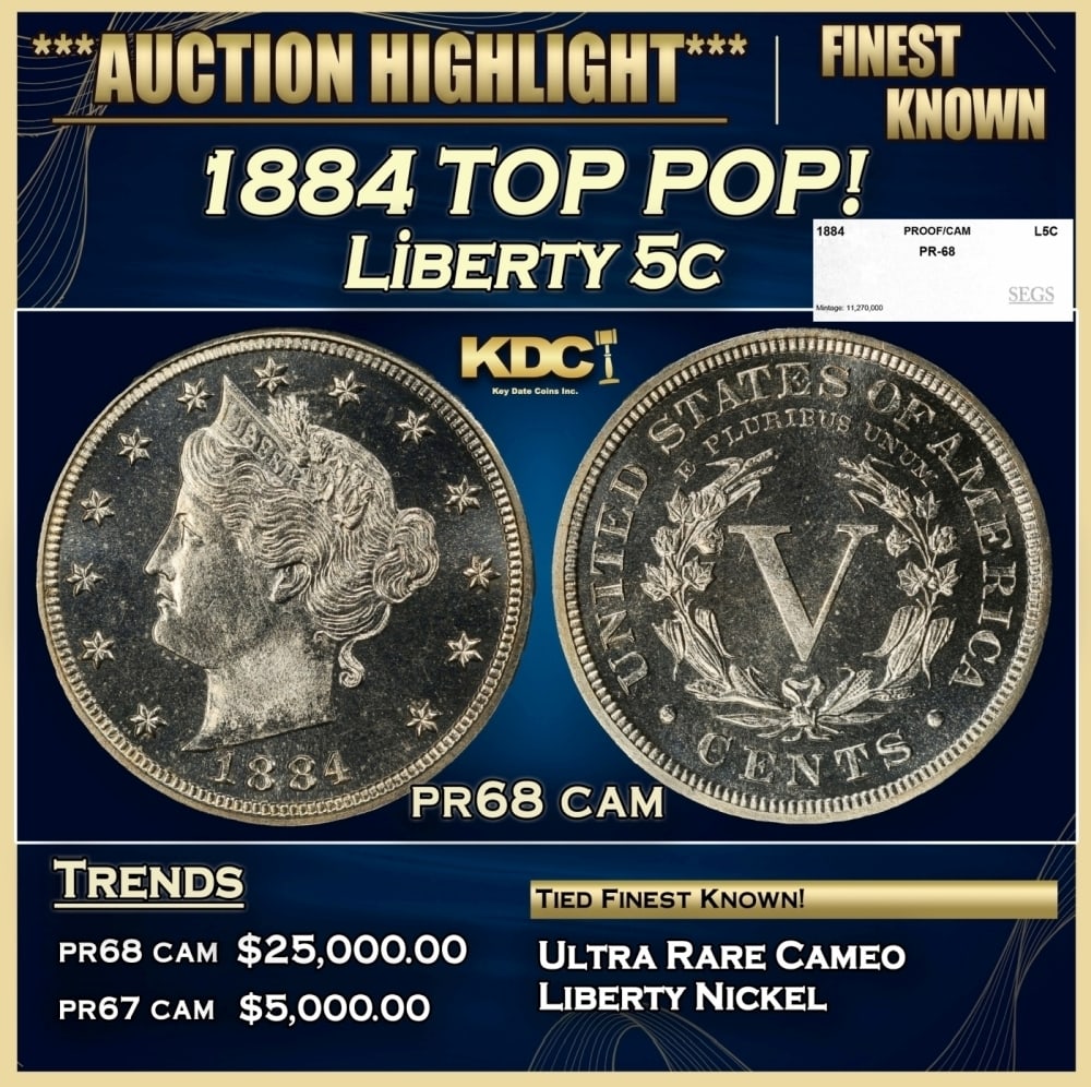 1884 Proof Liberty Nickel TOP POP! 5c pr68 cam SEGS (1 of 4)