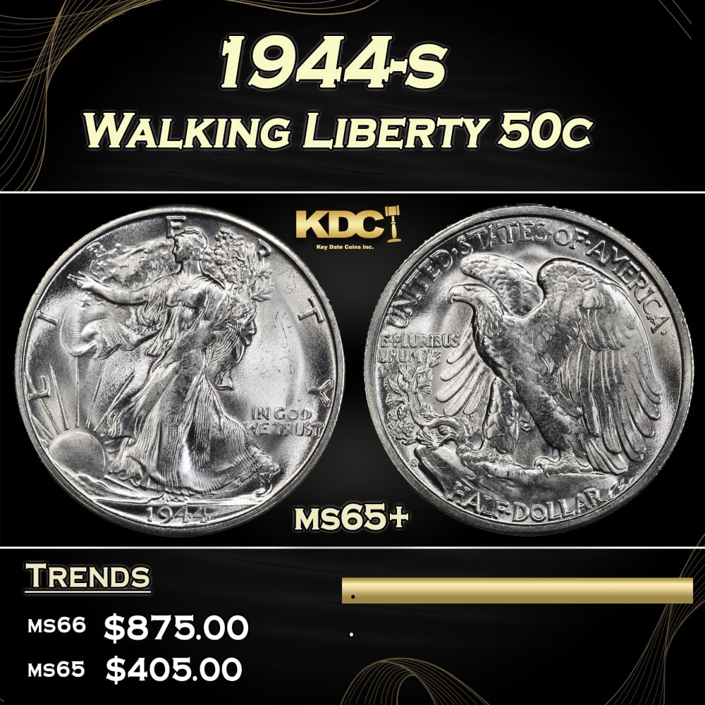 1944-s Walking Liberty Half Dollar 50c Grades ms65+ (1 of 3)
