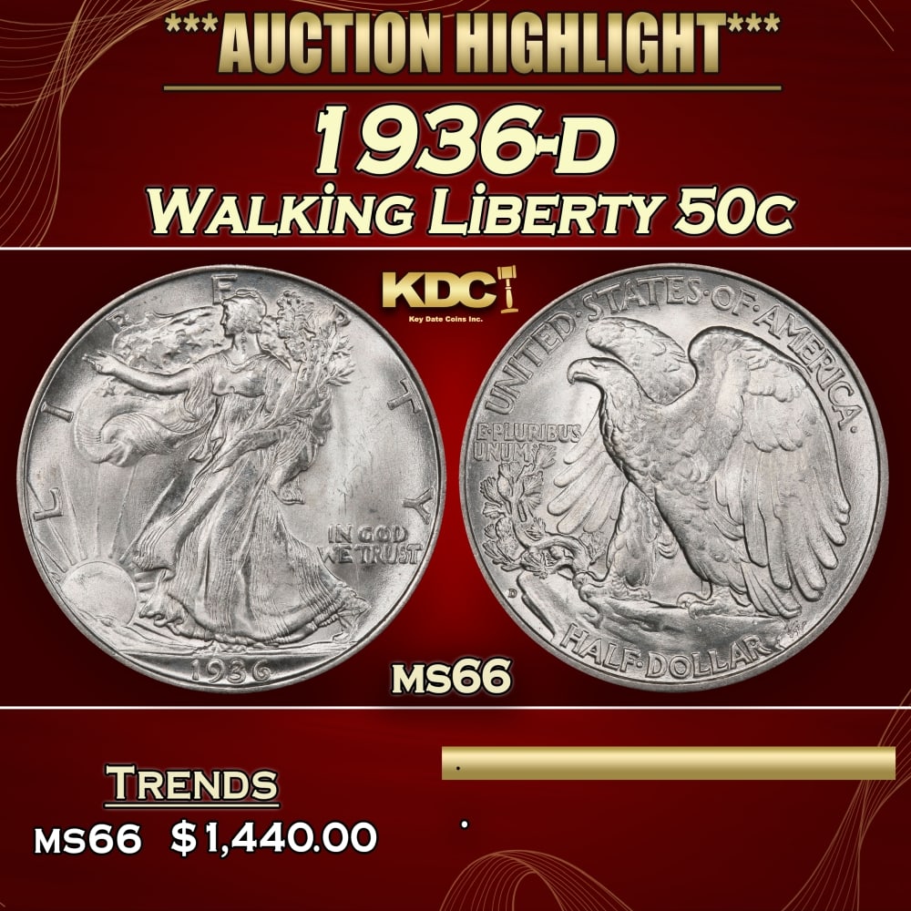 1936-d Walking Liberty Half Dollar 50c ms66 SEGS (1 of 3)