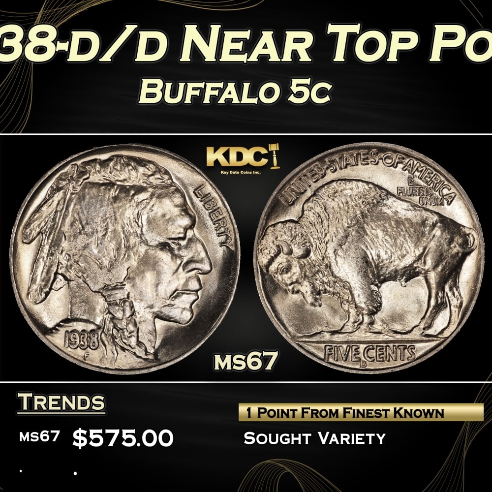1938-d/d Buffalo Nickel Near Top Pop 5c ms67 SEGS: 1938-d/d Near Top Pop Buffalo Nickel 5c ms67 SEGS. 0 Historic precious metal trends is causing increased spot pricing by the day. On auctions with set openings, we are doing our best to have items pri