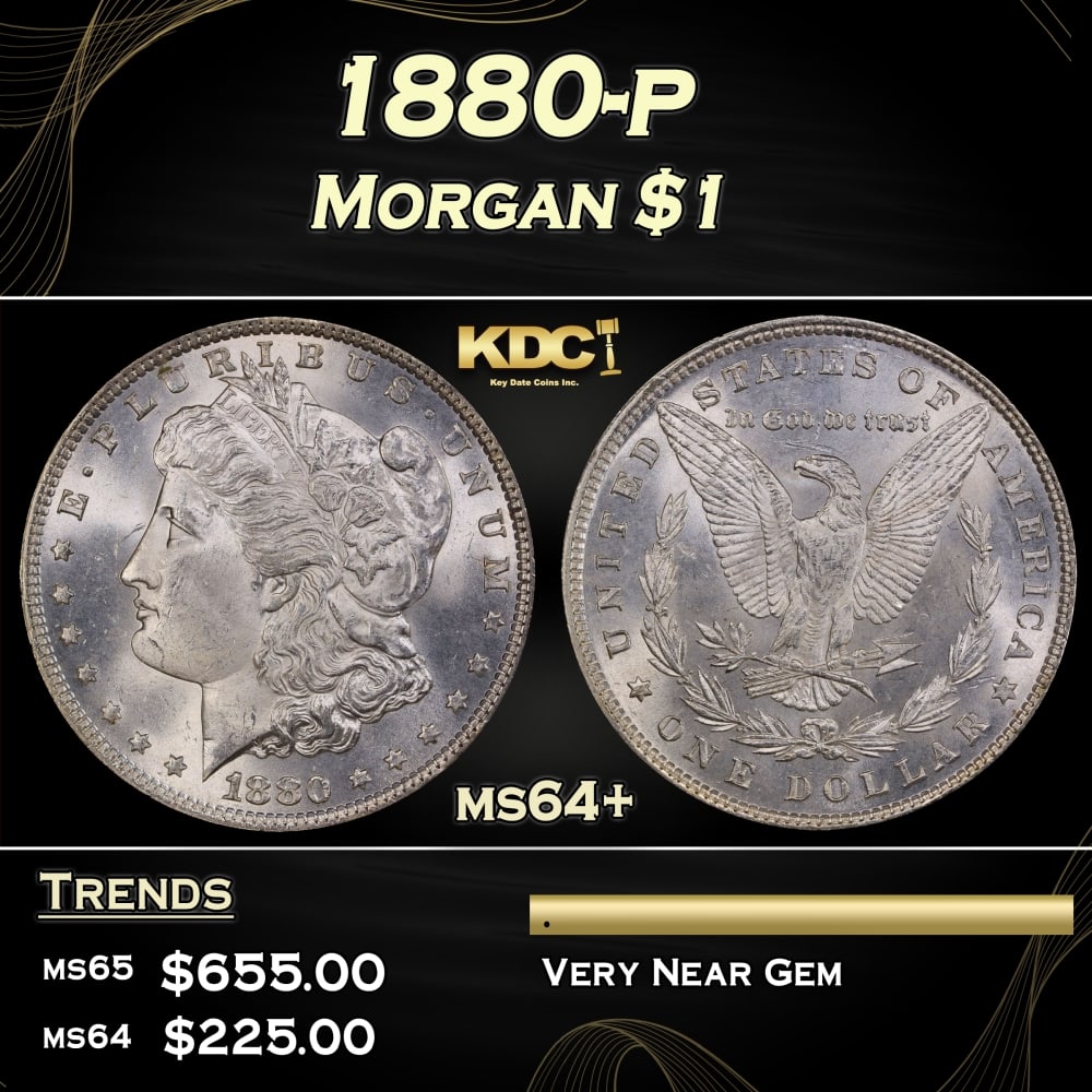 1880-p Morgan Dollar $1 Grades ms64+: 1880-p Morgan Dollar $1 Grades ms64+. 0 Historic precious metal trends is causing increased spot pricing by the day. On auctions with set openings, we are doing our best to have items priced at their