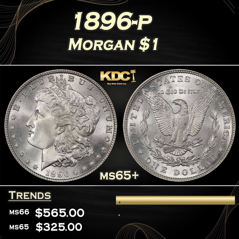 1896-p Morgan Dollar $1 Grades ms65+: 1896-p Morgan Dollar $1 Grades ms65+. 0 Historic precious metal trends is causing increased spot pricing by the day. On auctions with set openings, we are doing our best to have items priced at their