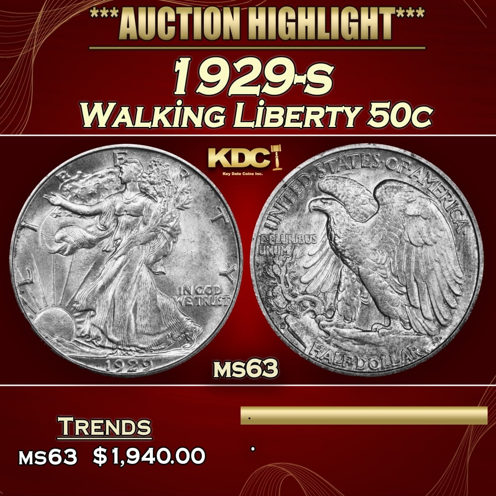 1929-s Walking Liberty Half Dollar 50c ms63 USCG (1 of 3)