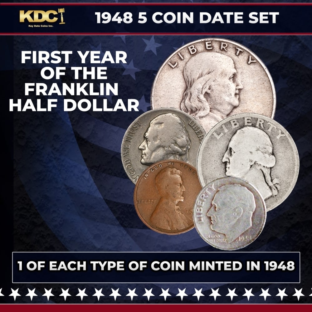1948 5 Coin Date Set, 1 Of Each Type Of Coin Minted in 1948 (1 of 1)
