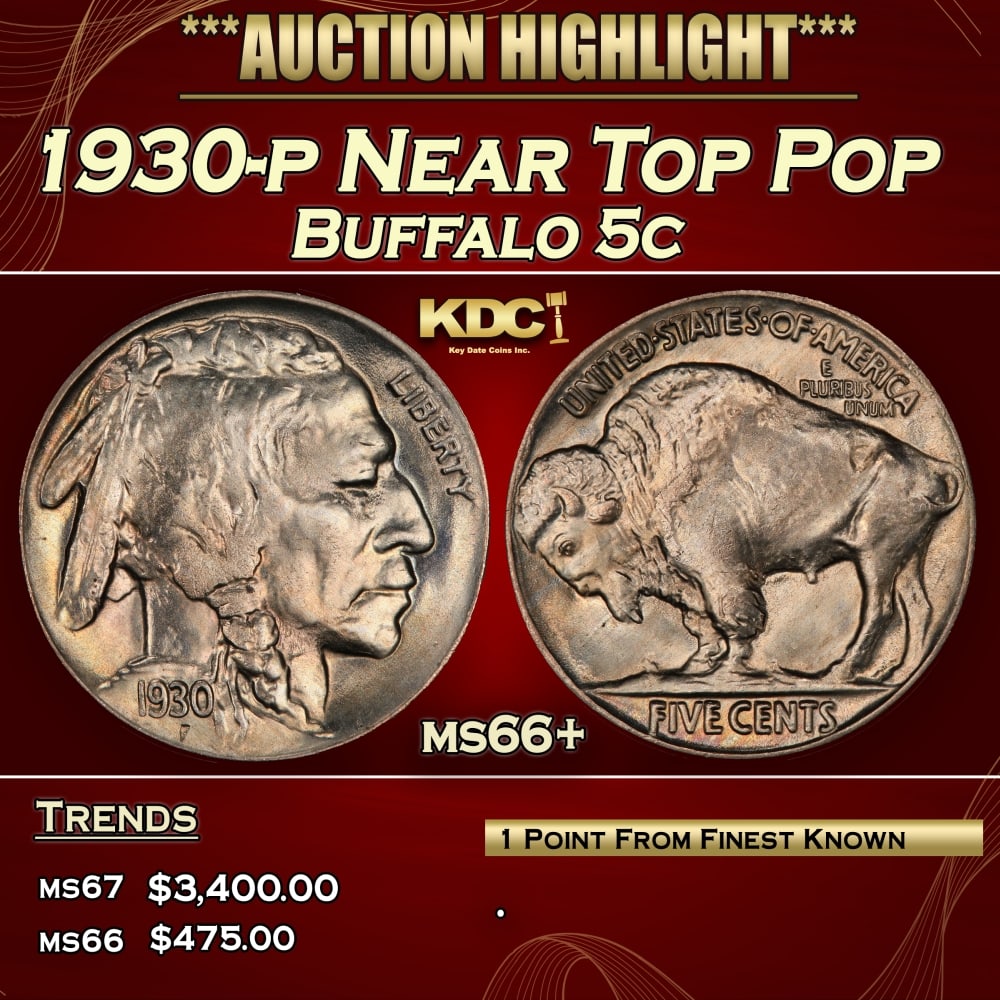 1930-p Buffalo Nickel Near Top Pop 5c ms66+ SEGS: 1930-p Near Top Pop Buffalo Nickel 5c ms66+ SEGS. 0 Historic precious metal trends is causing increased spot pricing by the day. On auctions with set openings, we are doing our best to have items pric