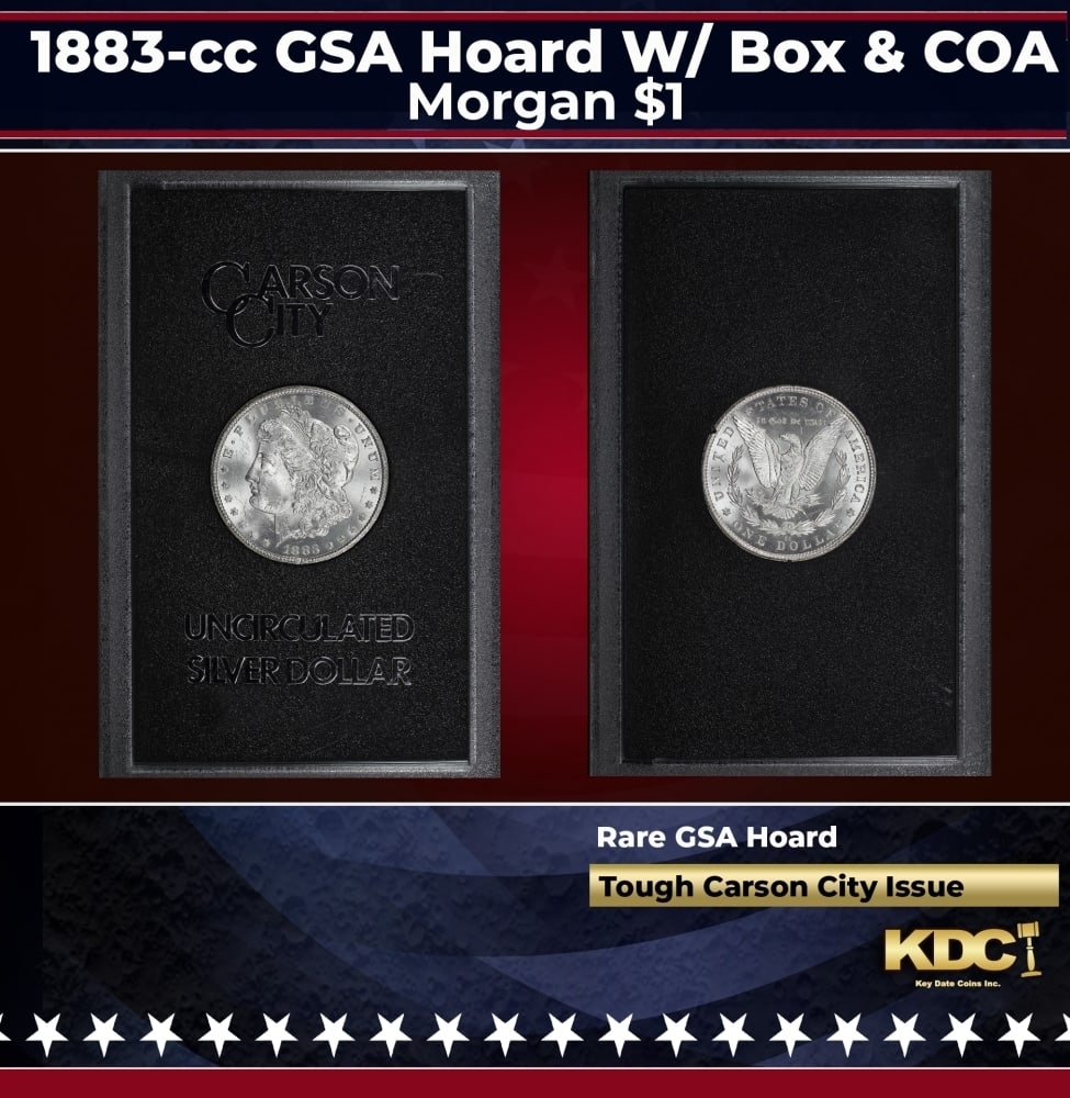 1883-cc Morgan Dollar GSA Hoard W/ Box & COA $1 Grades n/a: 1883-cc GSA Hoard W/ Box & COA Morgan Dollar $1 Grades n/a. 0 DISCOVERY OF THE GSA HOARDUntil 1964, people in the U.S could redeem silver certificate paper money for silver dollars.In 1963, the House