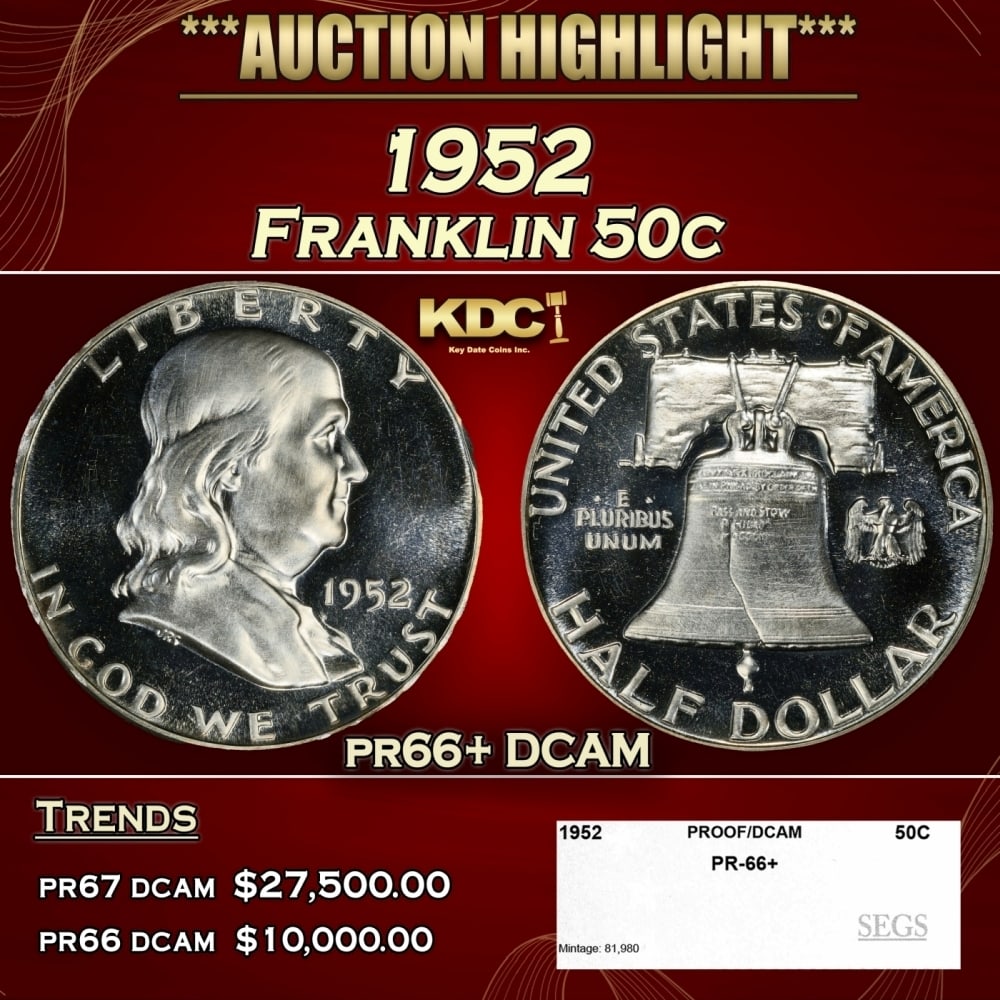 1952 Proof Franklin Half Dollar 50c pr66+ DCAM SEGS (1 of 4)
