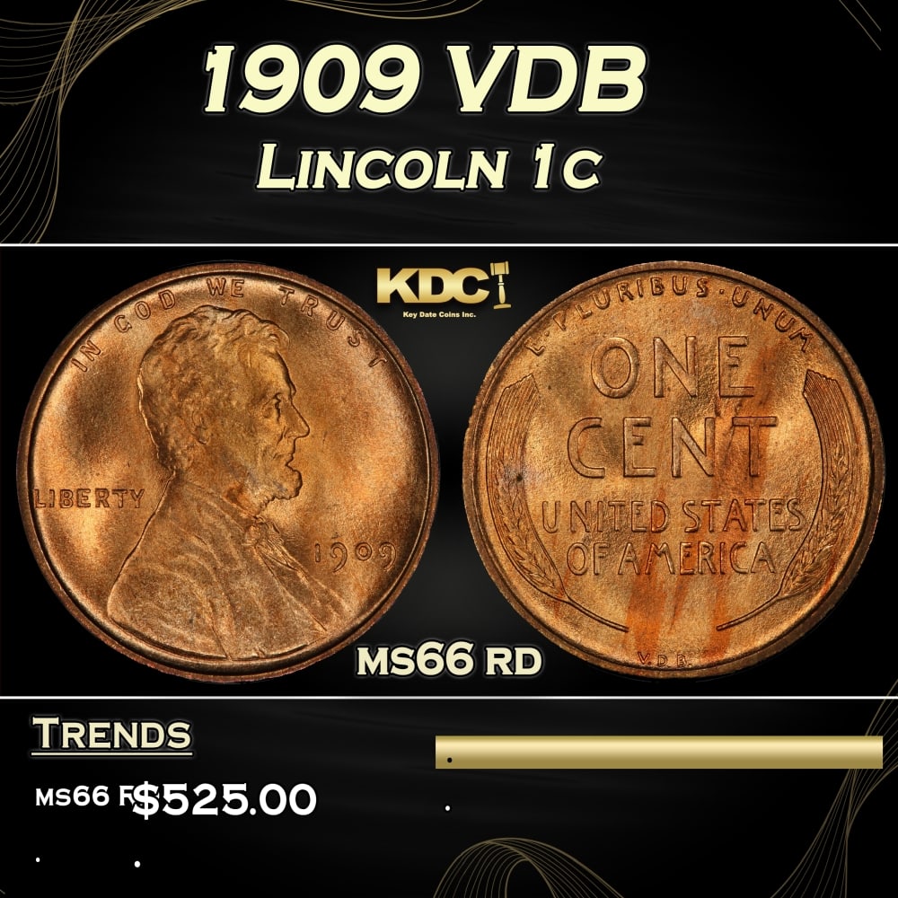 1909 VDB Lincoln Cent 1c Grades ms66 rd (1 of 3)