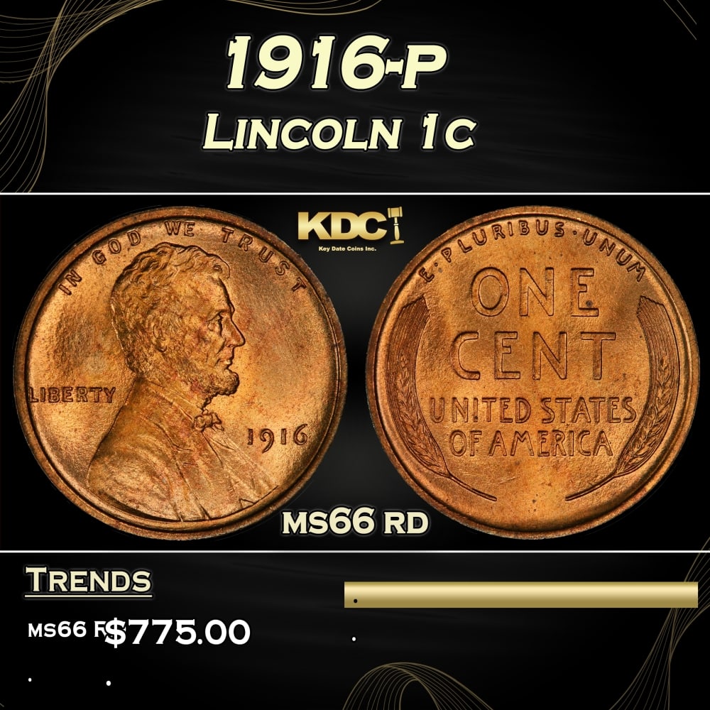 1916-p Lincoln Cent 1c Grades ms66 rd (1 of 3)