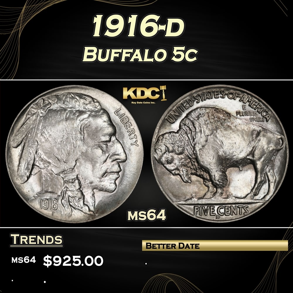 1916-d Buffalo Nickel 5c Grades ms64 (1 of 3)