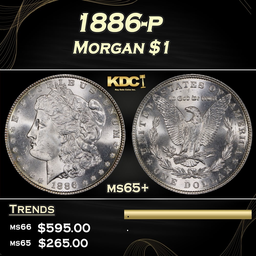 1886-p Morgan Dollar $1 Grades ms65+: 1886-p Morgan Dollar $1 Grades ms65+. 0 Historic precious metal trends is causing increased spot pricing by the day. On auctions with set openings, we are doing our best to have items priced at their