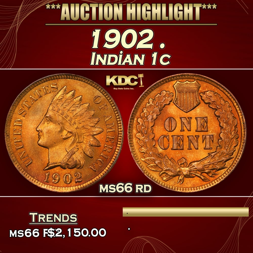 1902 Indian Cent . 1c ms66 rd SEGS (1 of 3)