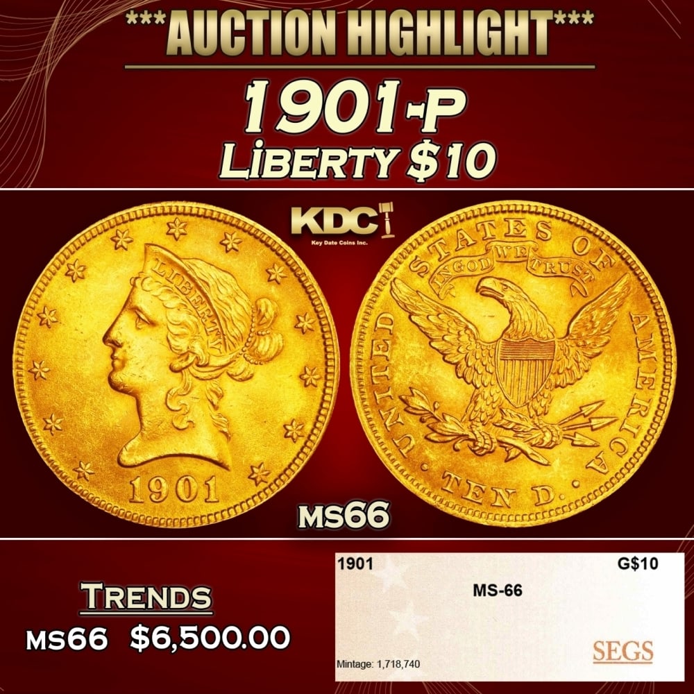 1901-p Gold Liberty Eagle $10 ms66 SEGS (1 of 4)