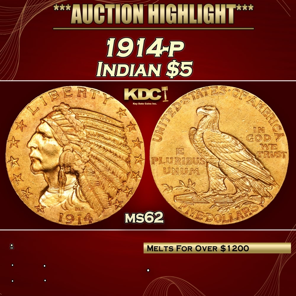 1914-p Gold Indian Half Eagle $5 ms62 SEGS: 1914-p Gold Indian Half Eagle $5 ms62 SEGS. 0