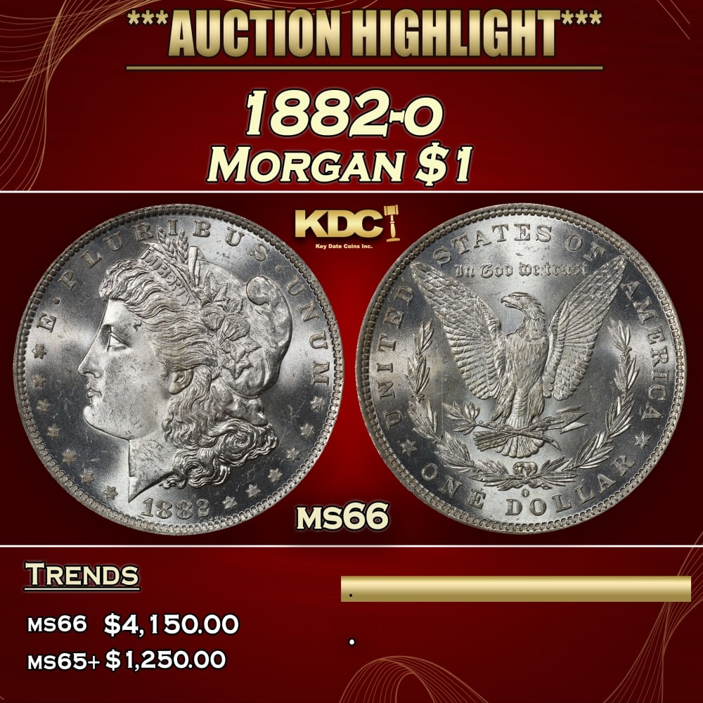 1882-o Morgan Dollar $1 ms66 SEGS: 1882-o Morgan Dollar $1 ms66 SEGS. 0 Historic precious metal trends is causing increased spot pricing by the day. On auctions with set openings, we are doing our best to have items priced at their mar