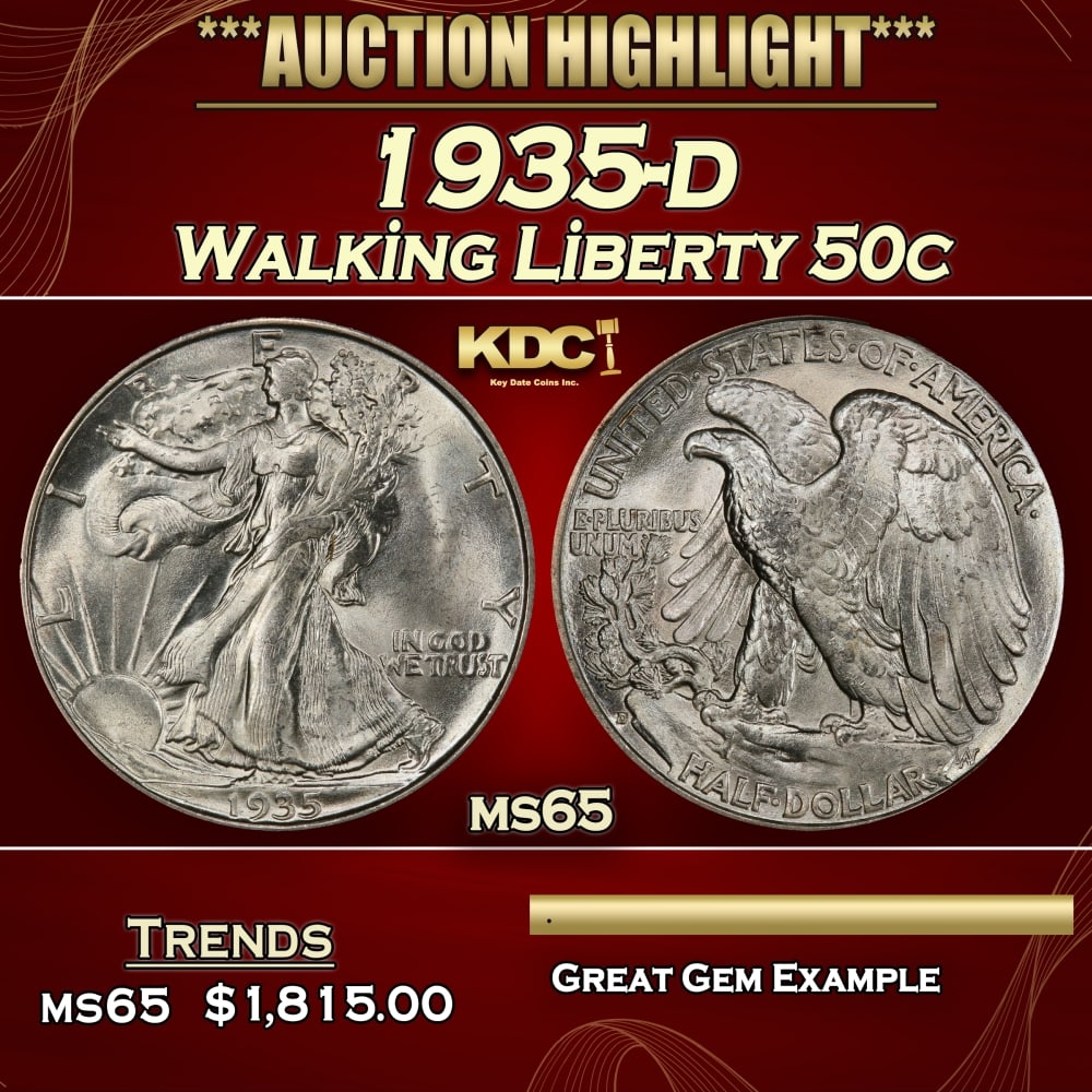 1935-d Walking Liberty Half Dollar 50c ms65 SEGS: 1935-d Walking Liberty Half Dollar 50c ms65 SEGS. 0 Historic precious metal trends is causing increased spot pricing by the day. On auctions with set openings, we are doing our best to have items pric