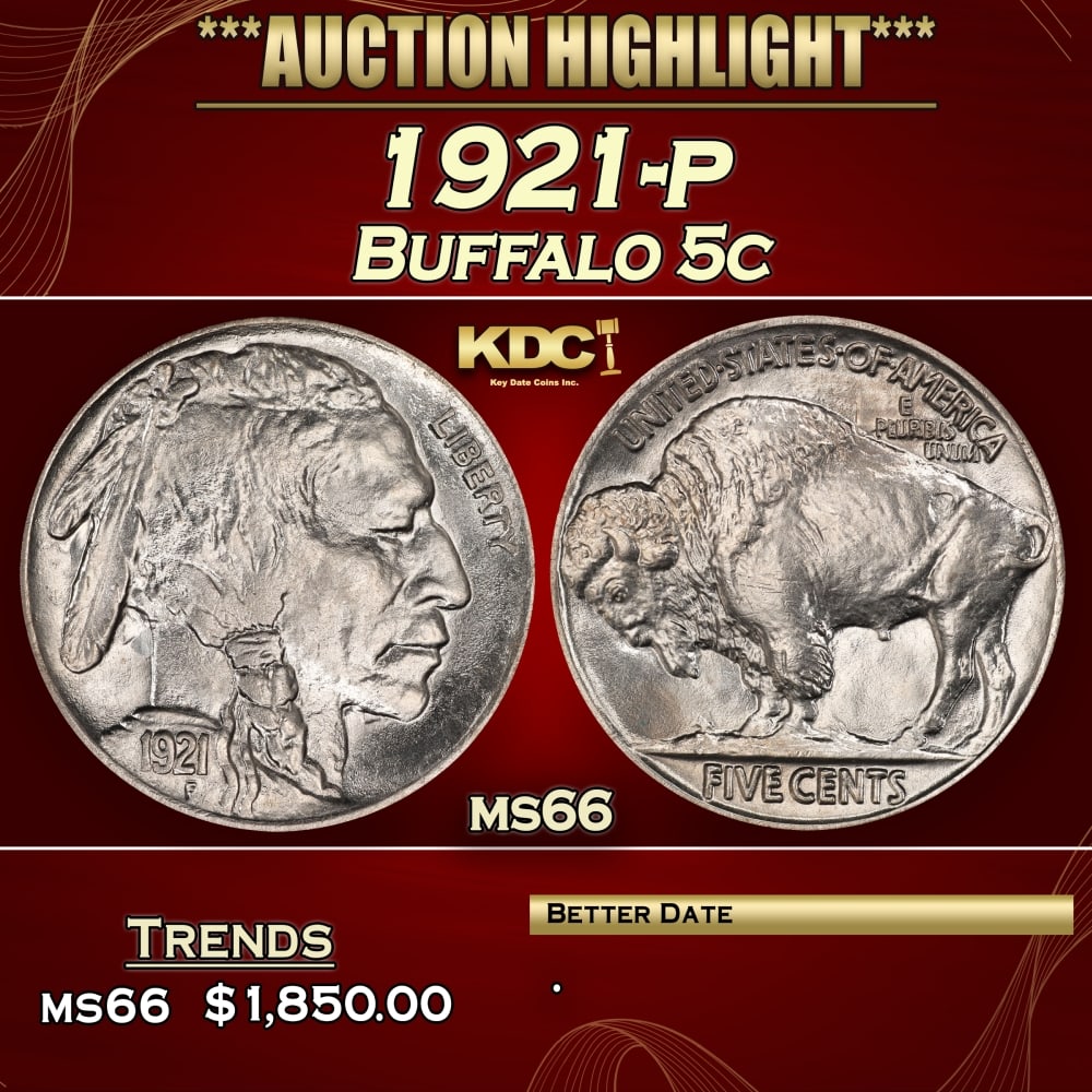 1921-p Buffalo Nickel 5c ms66 SEGS (1 of 3)