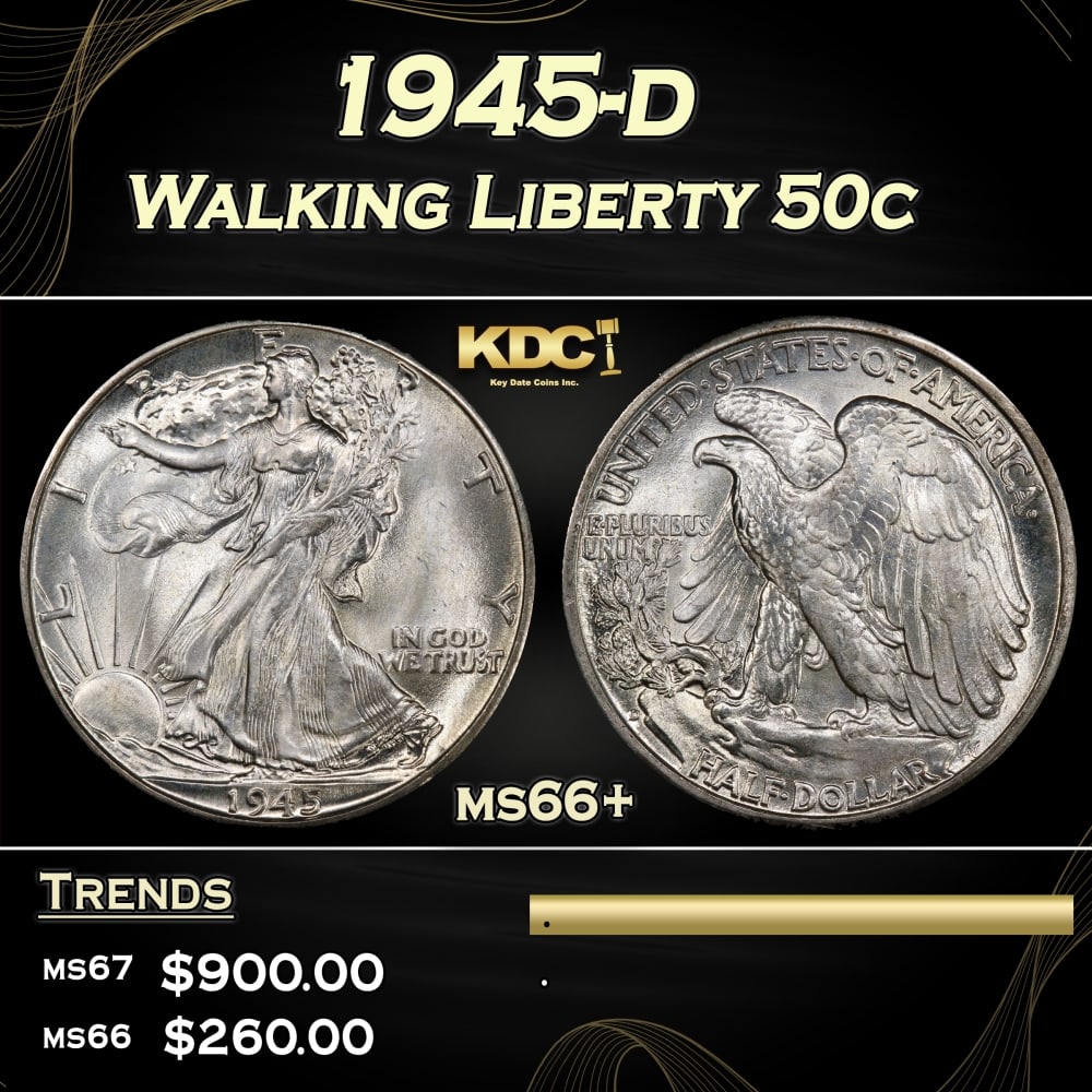 1945-d Walking Liberty Half Dollar 50c ms66+ SEGS (1 of 3)