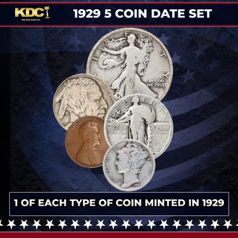 1929 5 Coin Date Set, 1 Of Each Type Of Coin Minted in 1929 (1 of 1)
