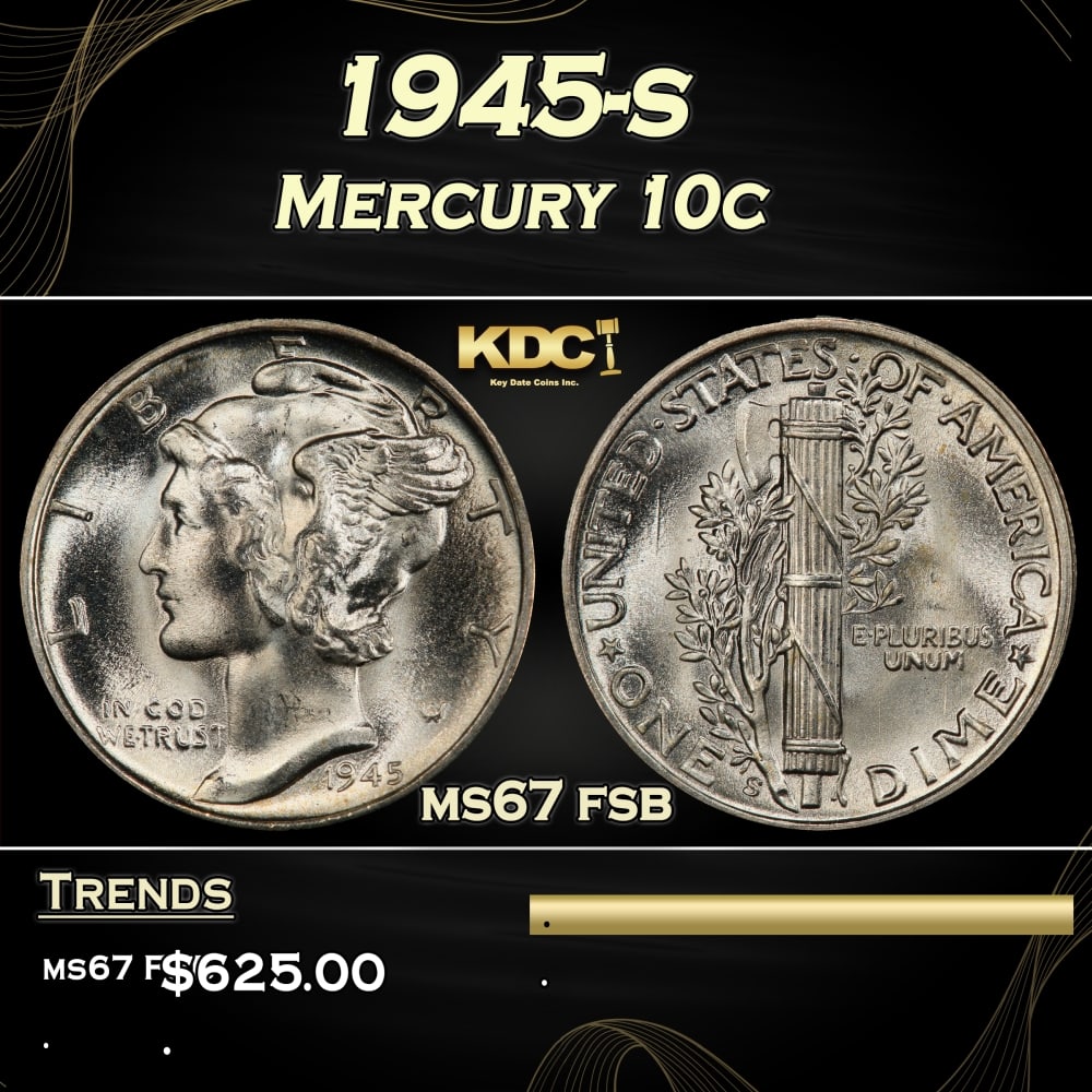1945-s Mercury Dime 10c ms67 fsb SEGS (1 of 3)